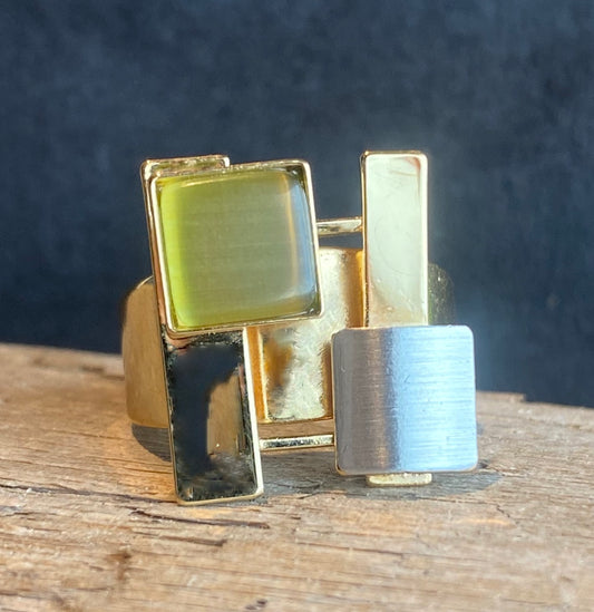 Christophe Poly Rings -Green Square Boxy Gold - Brainchild Designs