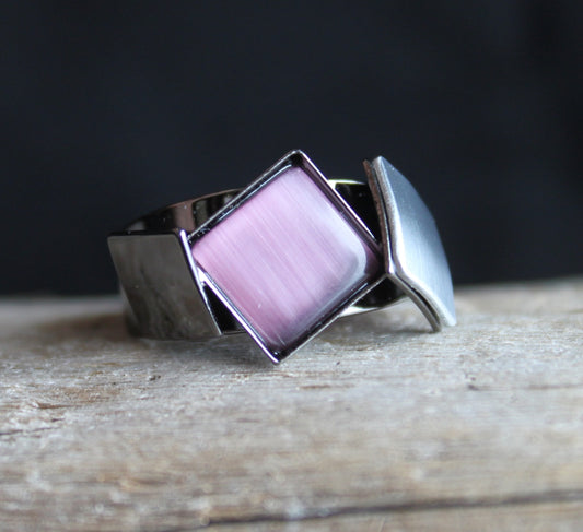 Christophe Poly Rings Purple with Tilted Squares on Black Band - Brainchild Designs