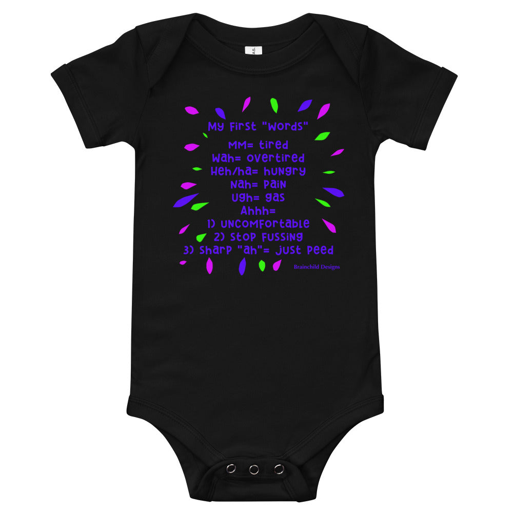 Baby Language Onesie - Purple Writing - Brainchild Designs