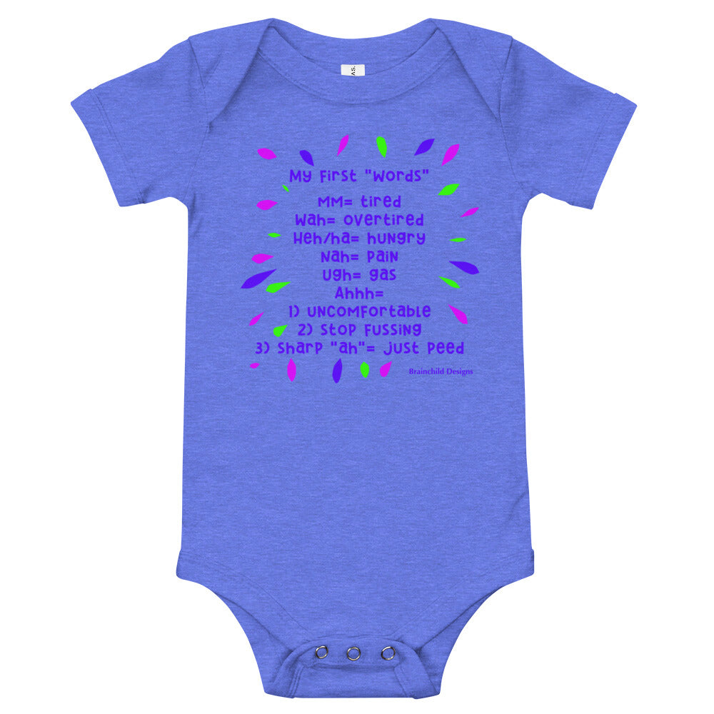 Baby Language Onesie - Purple Writing - Brainchild Designs