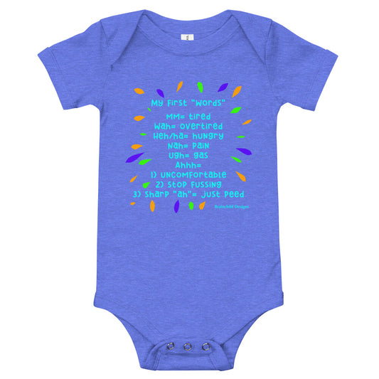 Baby Language Onesie - Turquoise Writing - Brainchild Designs