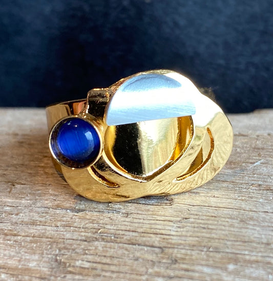 Christophe Poly Rings - Blue Double Gold Loops (Size 8)