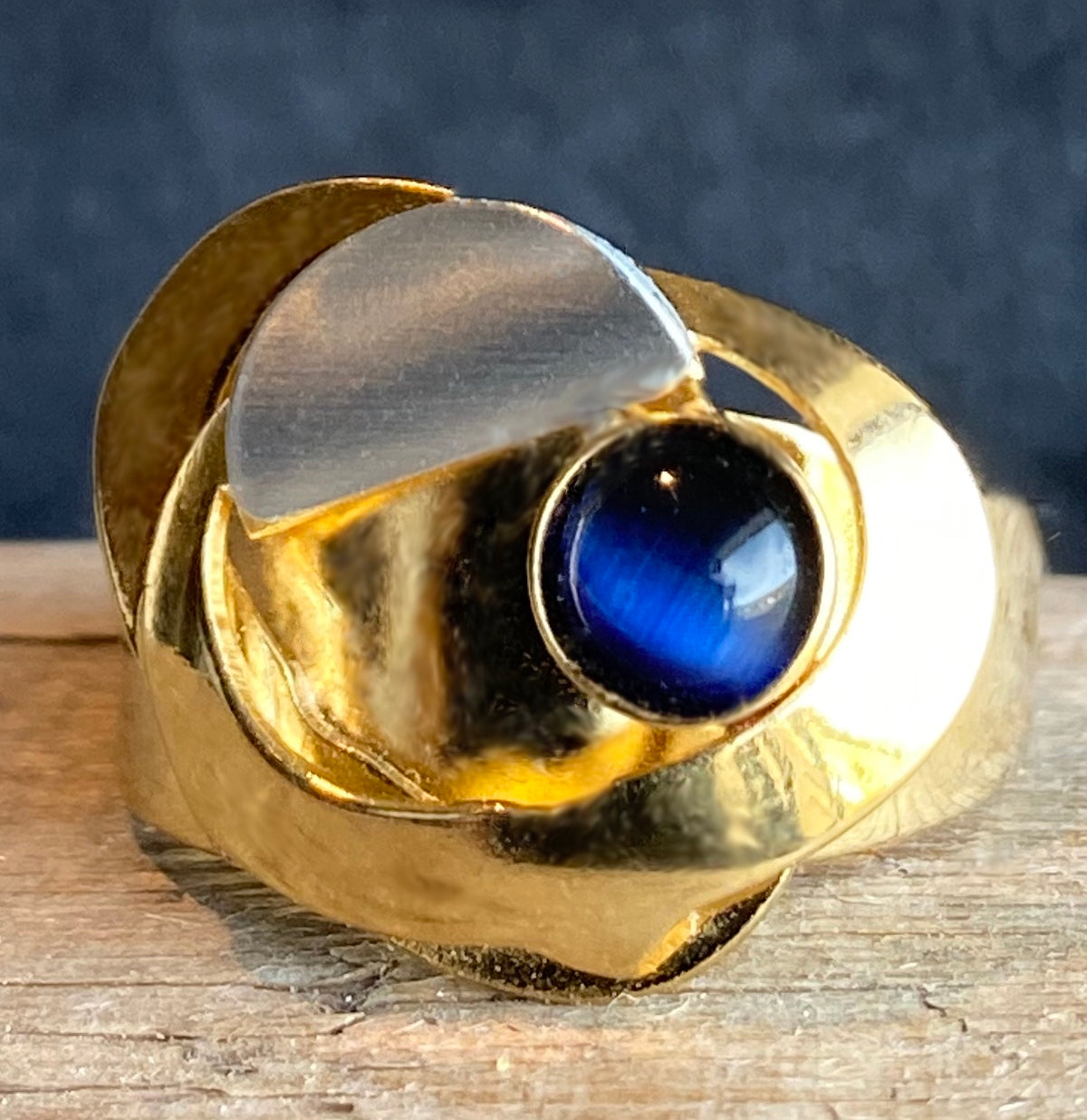 Christophe Poly Rings - Blue with Golden Loop and Silver Moon (Size 7)