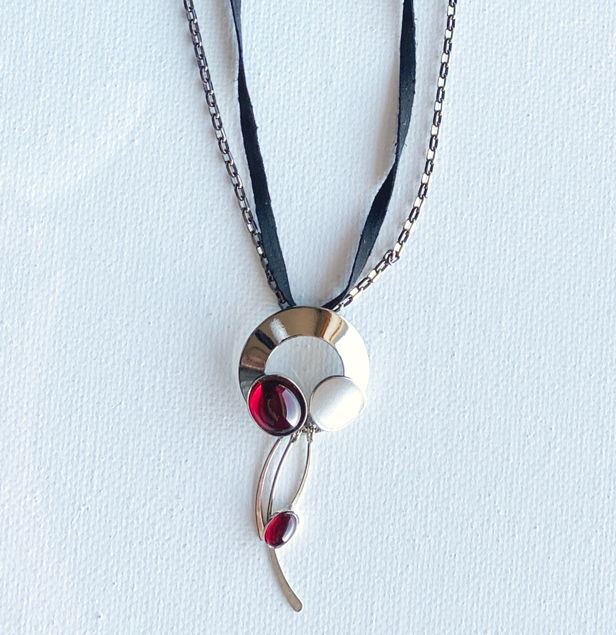 Christophe Poly Necklaces -Chain & Leather- Red Oval with Circles - Brainchild Designs