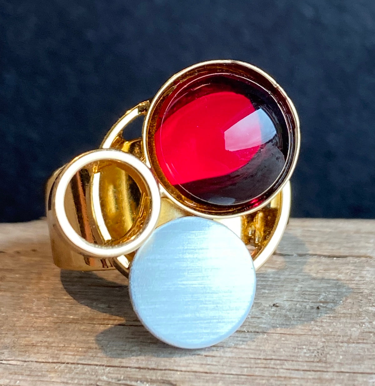 Christophe Poly Rings - Red with Golden Circles (Size 6.5)