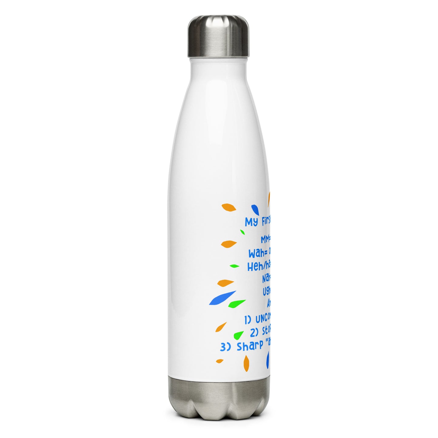 Baby Language - Blue Writing - Stainless Steel Water Bottle - Brainchild Designs
