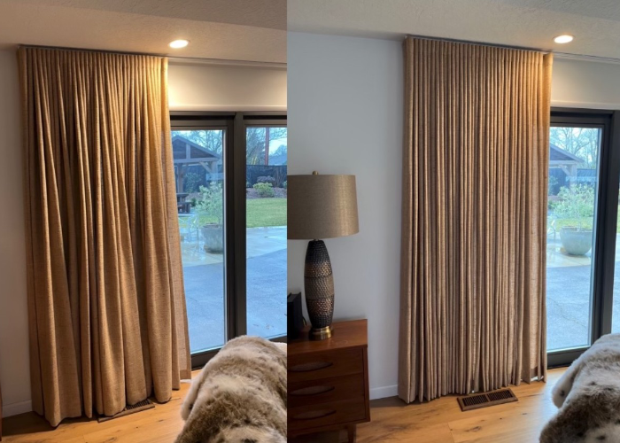 before and after 001 before and after pic of drape training - with drape training the curtains have relaxed, straightened out and fall neatly to the floor